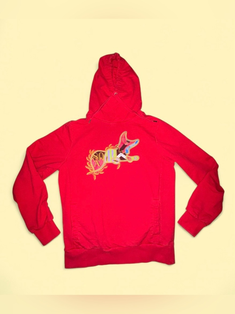 AKOO Red Graphic Pullover Hoodie Y2K Streetwear Logo Sweatshirt Size Large
